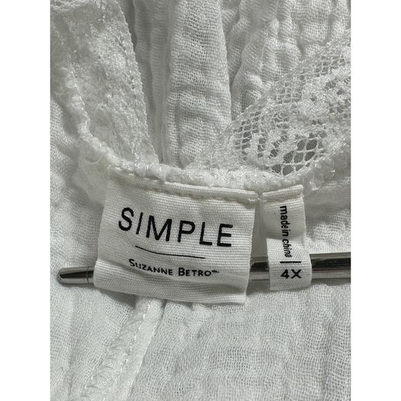 Simple Suzanne Betro Top Womens Plus 4X White Cotton Gauzy Boho Beachy Lagenlook - Picture 6 of 7